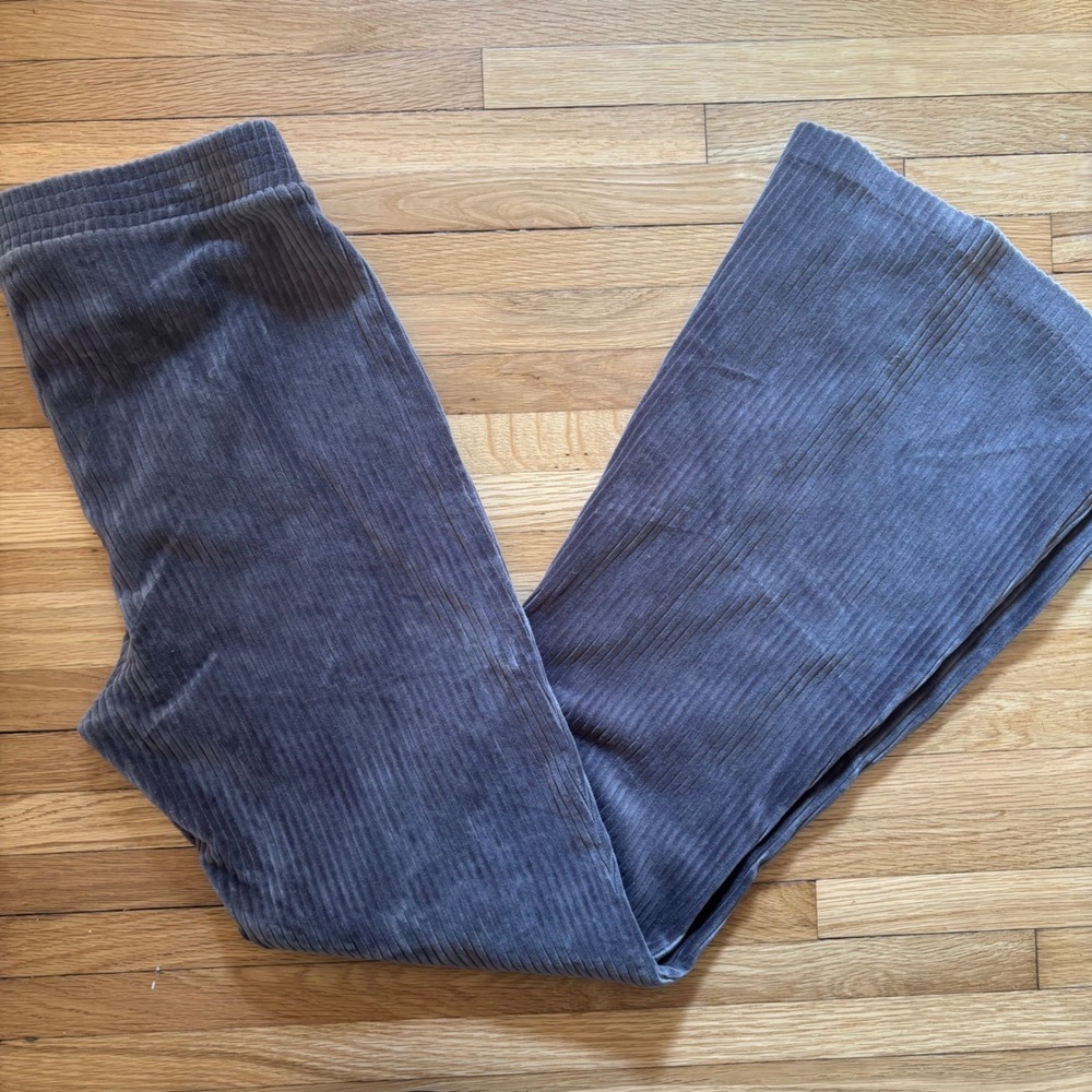 Aerie Groove On Flare Pants Velour Ribbed L Pull On Gray CozyCore High Waisted